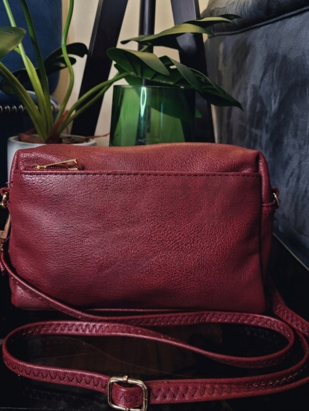 Vegan Leather Classic Burgundy Women's Crossbody Bag Medium Size